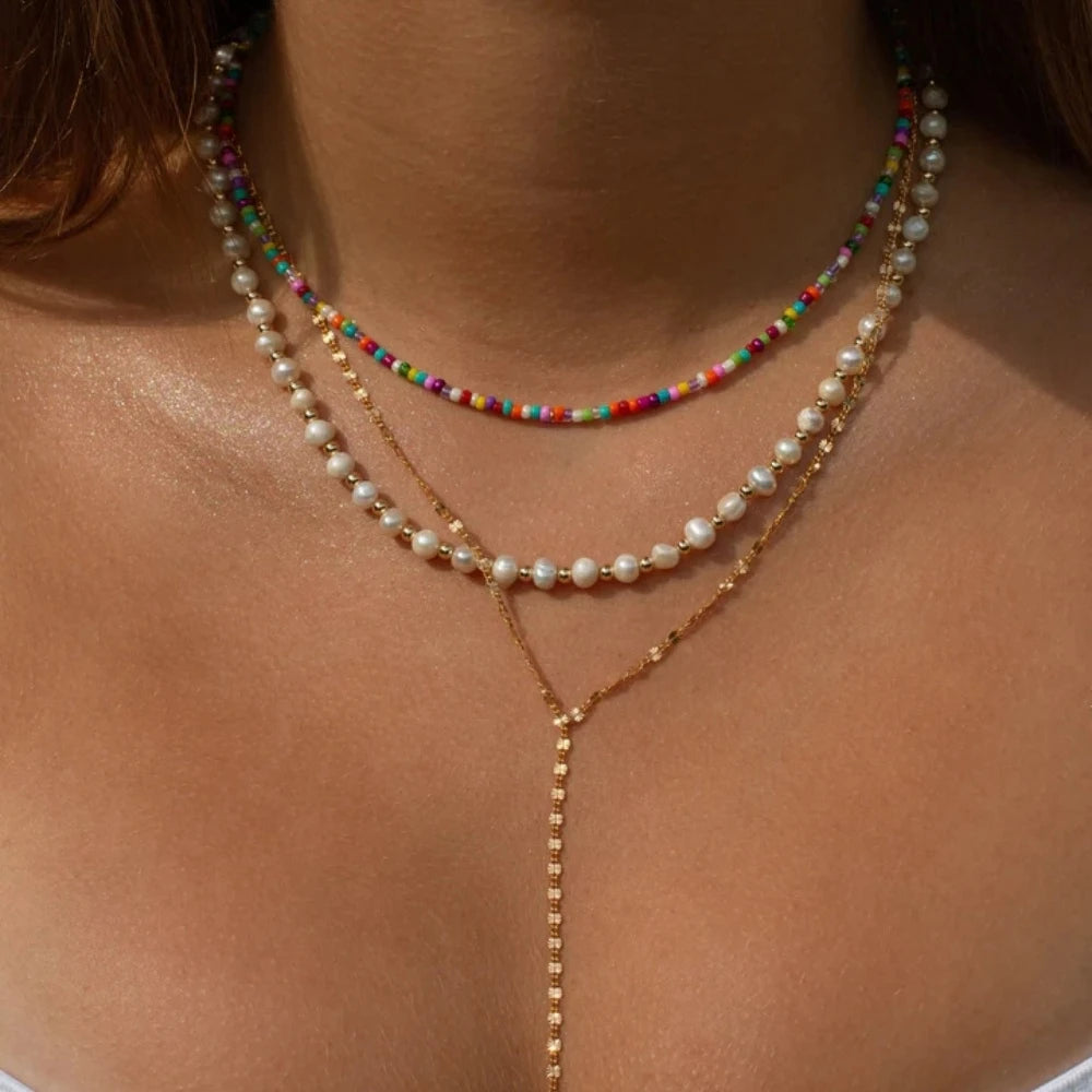 Boho Crystal Pendant Necklace – Handmade Layered Chain Jewelry