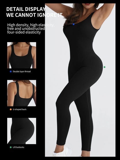 Solid Ribbed Yoga Jumpsuit — Seamless Slimming Push-Up Sportswear