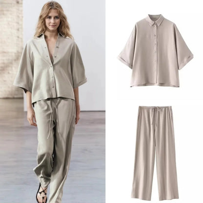 Lapel Shirt Pajama Set – Loose Casual Two-Piece Set