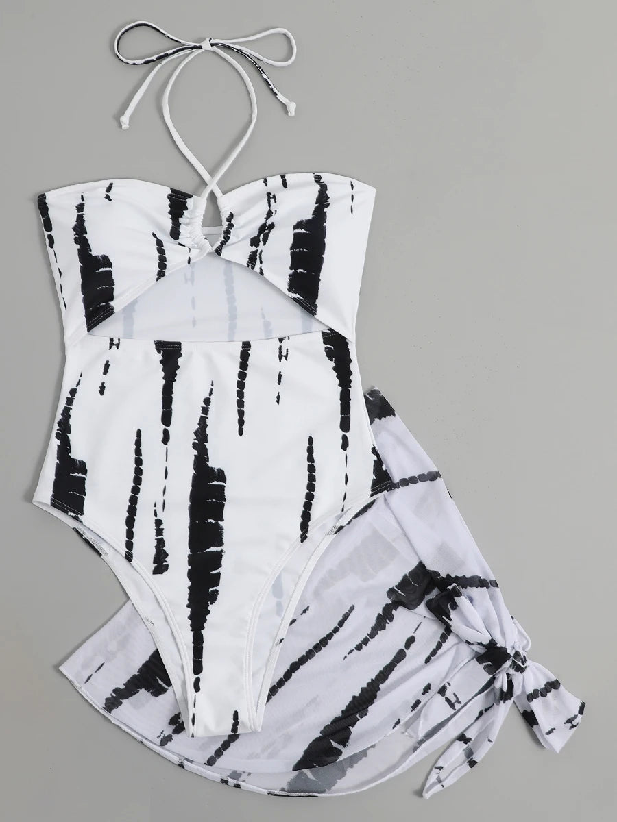 One-Piece Swimsuit with Printed Skirt – Padded Fit
