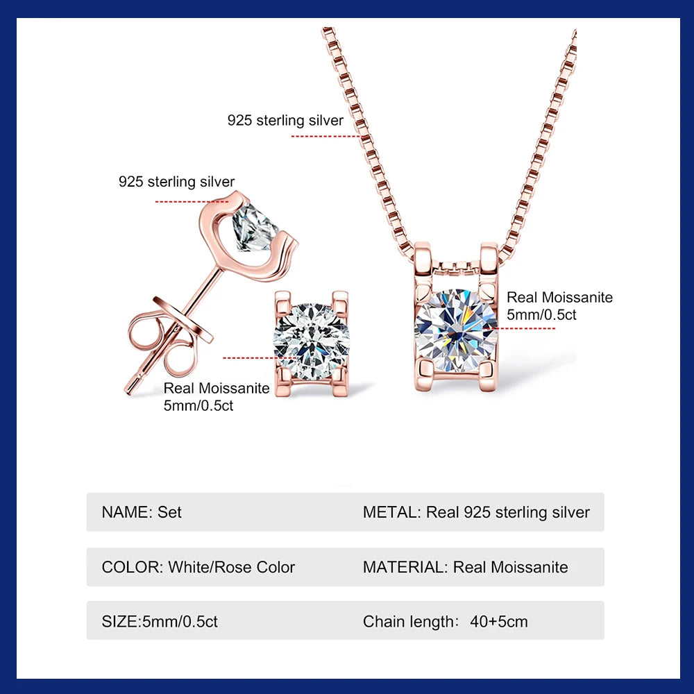 Moissanite Pendant & Earrings Set – 0.5ct Silver Glow