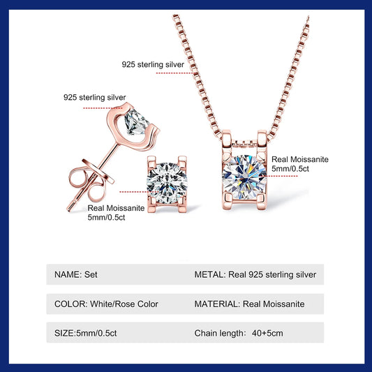 Moissanite Pendant & Earrings Set – 0.5ct Silver Glow
