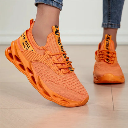Summer Mesh Blade Sneakers | Men's Fashion Orange Running Shoes – Lightweight, Letter Print Trainers