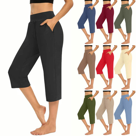 Casual 3/4 Pants — High Waist Drawstring Fit