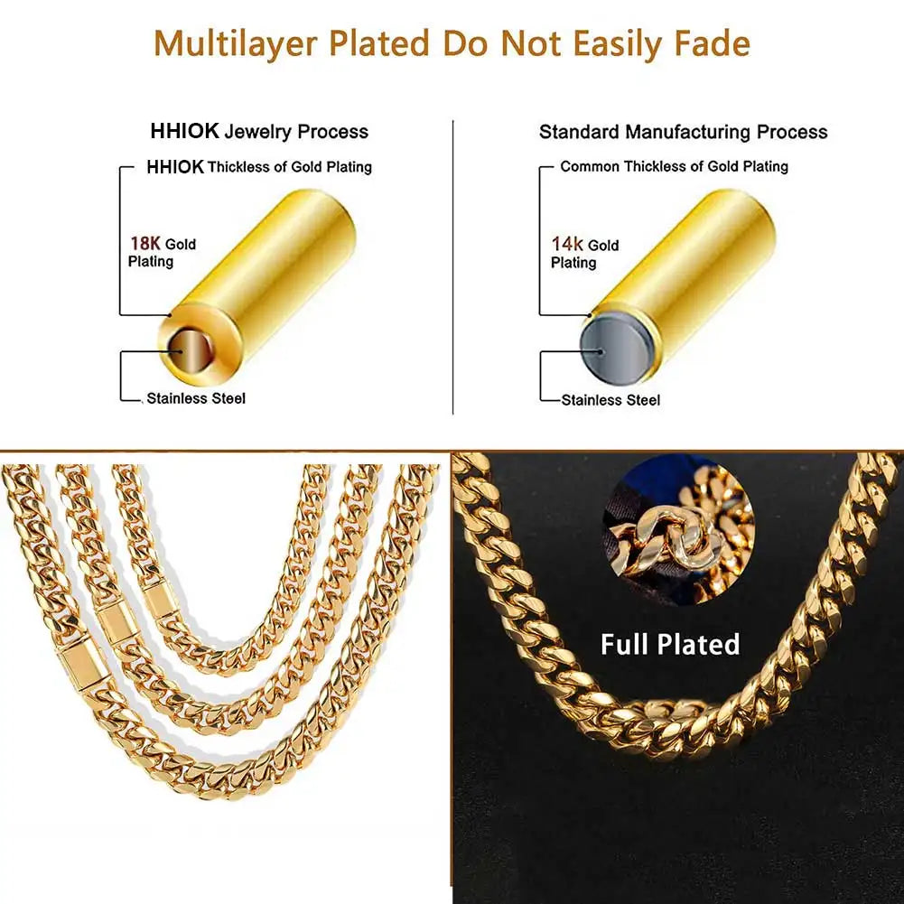 Chunky Cuban Link Chain – 8mm to 14mm Stainless Steel Necklace, Gift for Men & Teens