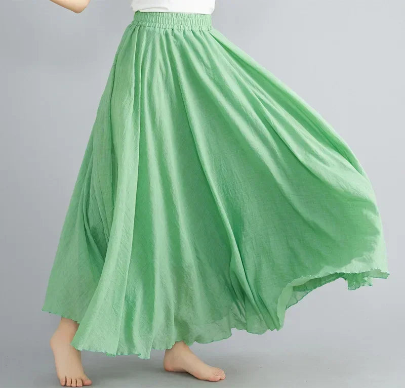 Cotton Linen Maxi Skirt — Casual Harajuku Style