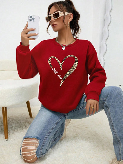 Leopard Heart Crewneck — Fur-Lined Sweatshirt, Urban Wild Print