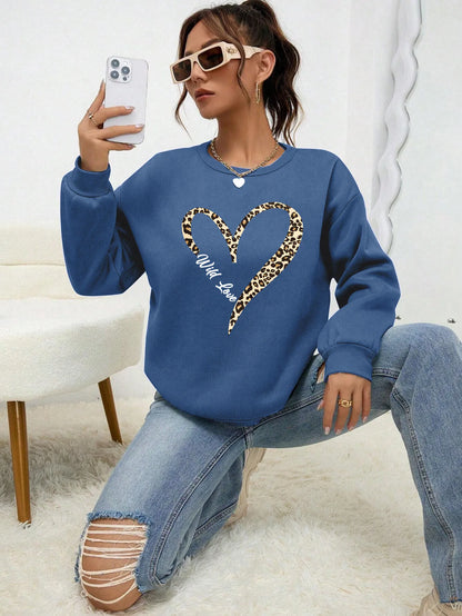 Leopard Heart Crewneck — Fur-Lined Sweatshirt, Urban Wild Print