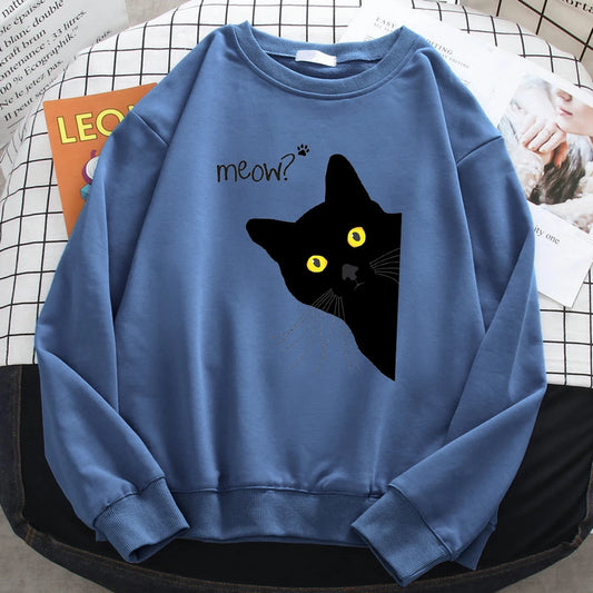 Black Cat Meow Hoodie — Harajuku Inspired, Fleece Comfort Fit
