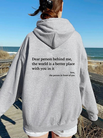 Oversized Letter Hoodie — “Dear Person Behind Me” Print, Casual