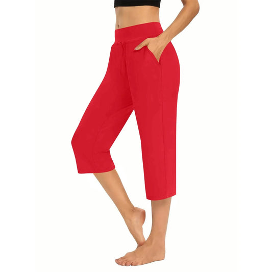 Casual 3/4 Pants — High Waist Drawstring Fit