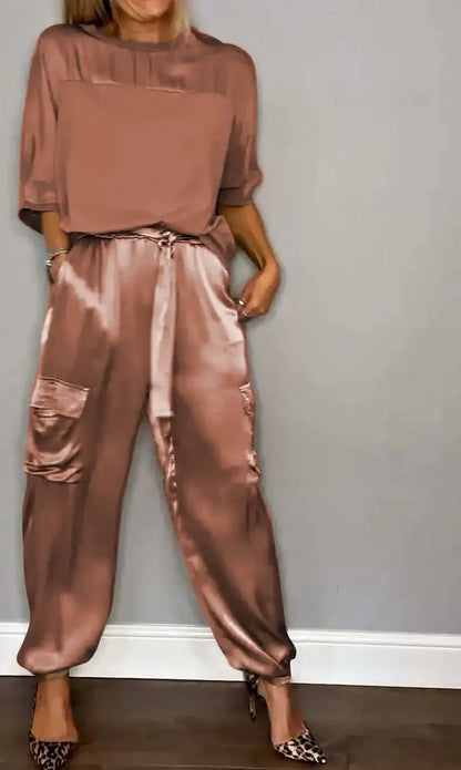 Smooth Street Set – Satin Shirt & Flowy Pants