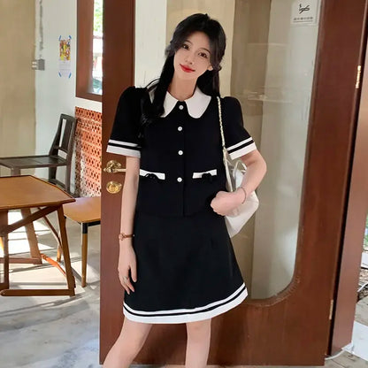 Y2K Short Sleeve Top & Skirt Set – Formal Occasion Two Piece