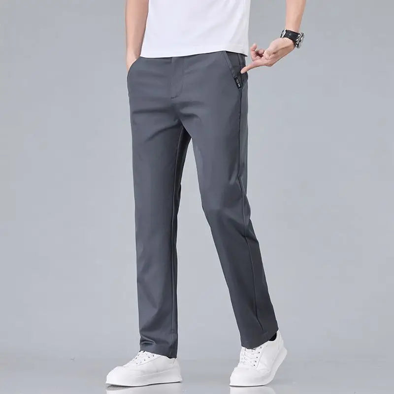 Classic Solid Color Cotton Casual Pants – Slim Fit