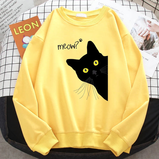 Black Cat Meow Hoodie — Harajuku Inspired, Fleece Comfort Fit