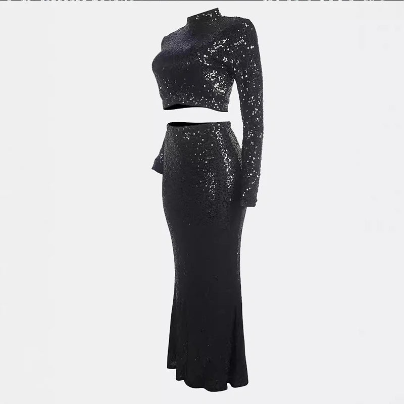 Sheer Sequin Top & Skirt Set