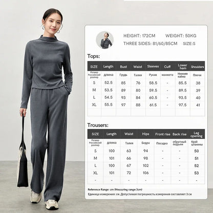 Irregular High Collar Top & Straight Pants Set – Knit Two Piece
