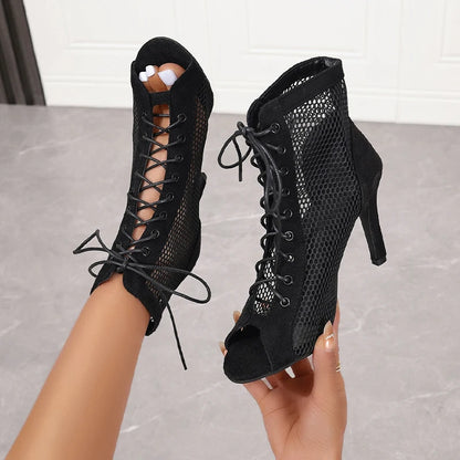 RhythmStep | High Top Dance Heels – Mesh Cutout Ballroom & Salsa Sandals