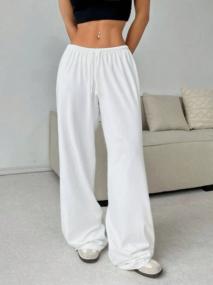 Black Wide-Leg Sweatpants — Baggy Drawstring Fit