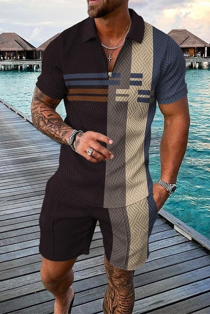 Vintage Patchwork 3D Print T-Shirt & Shorts Set