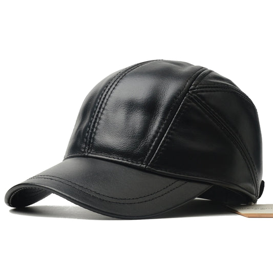 NORTHWOOD Leather Baseball Cap – Fleece-Lined Winter Hat with Ear Flaps