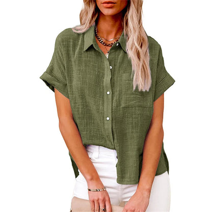 Classic V-Neck Blouse — Short Sleeve, Loose Fit, White