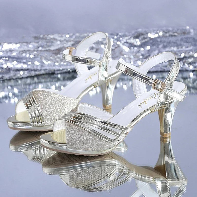 Glitz | Peep Toe 6CM Spike Heel Sandals – Gold & Silver