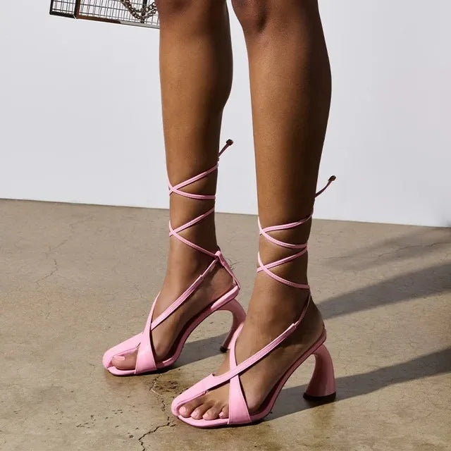 SummerFlex Sandals | Women’s Irregular Thick Heels – Stylish, Party-Ready Ankle Strap
