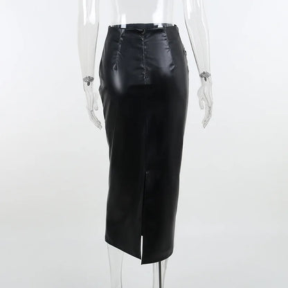 Ruched PU Leather Midi Skirt — Office Elegant Look