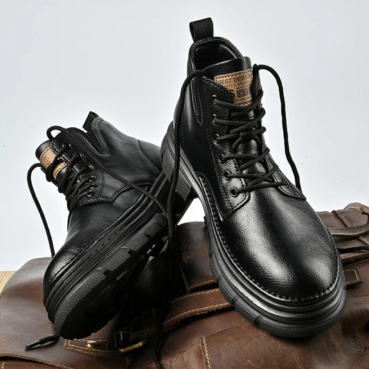 Korean Style Leather Ankle Boots — Soft Urban Outdoor Footwear