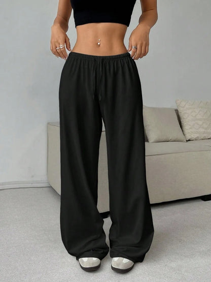 Black Wide-Leg Sweatpants — Baggy Drawstring Fit