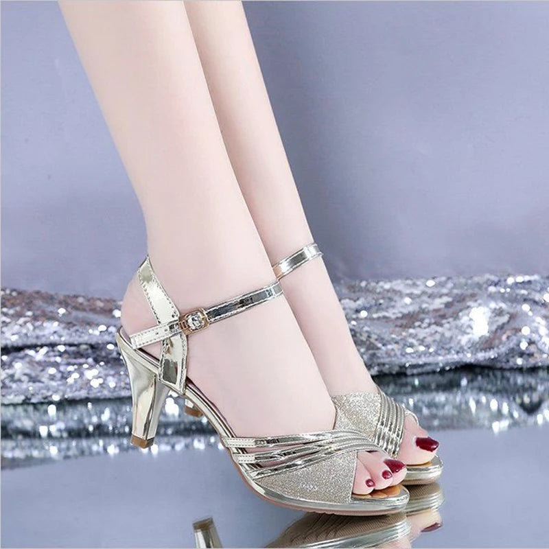 Glitz | Peep Toe 6CM Spike Heel Sandals – Gold & Silver