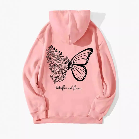 Butterfly Print Pullover — Oversized Cotton Hoodie, Autumn/Winter