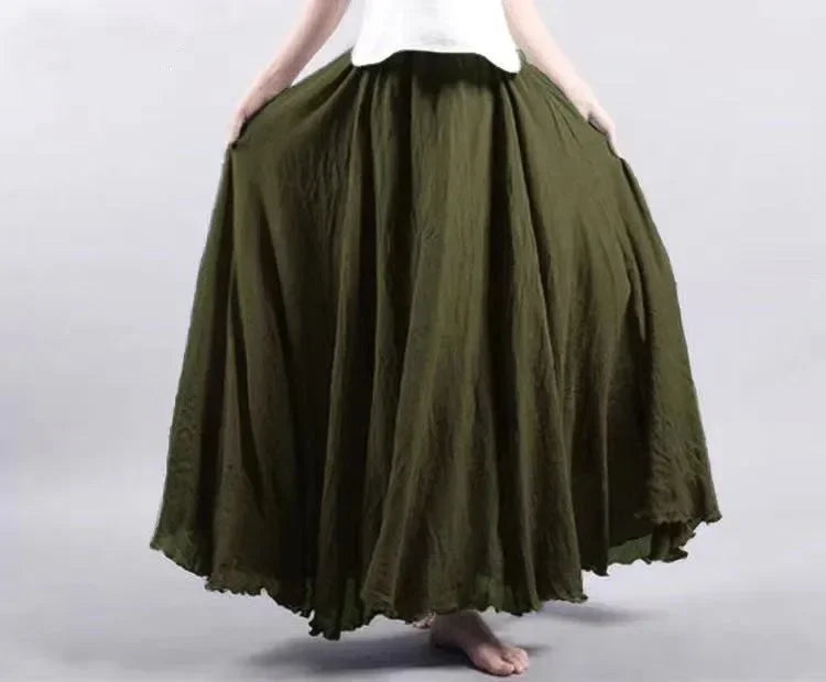 Cotton Linen Maxi Skirt — Casual Harajuku Style