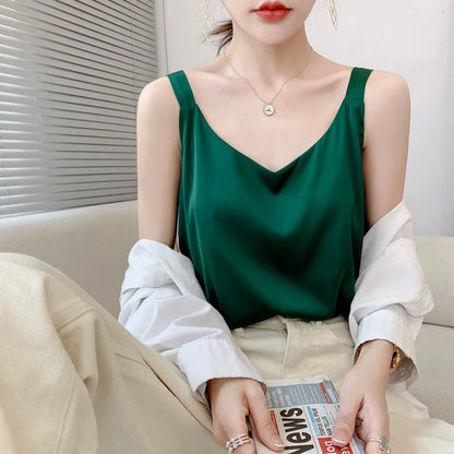 Silk Satin V-Neck Camisole — Loose Thin Vest