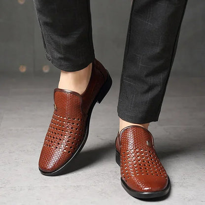 Hollow Leather Dress Sandals — Soft Sole Business Casual