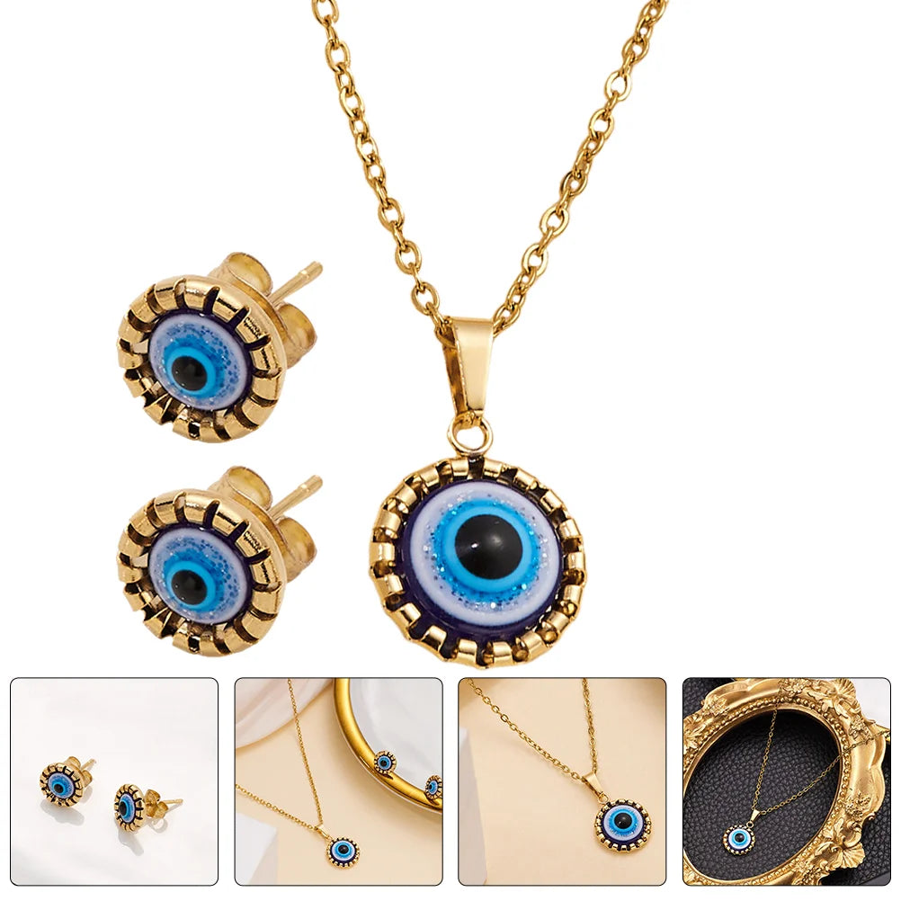 Evil Eye Jewelry Set – Blue Pendant & Earrings