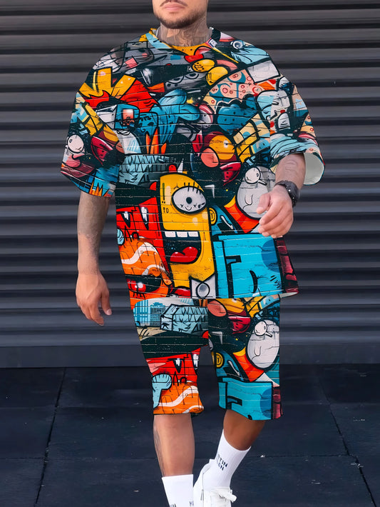 3D Printed Polyester Outdoor Tee & Shorts Set