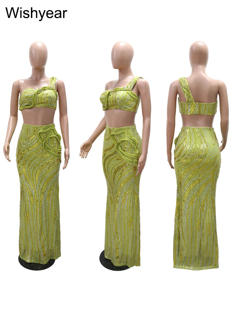 One-Shoulder Top & Sequin Fishtail Skirt