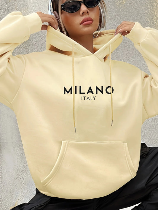 Milano Knit Hoodie — Polyester Blend, Alphabet Motif, Long Sleeve
