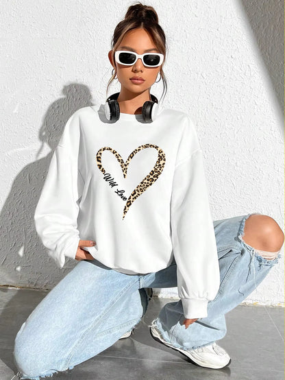 Leopard Heart Crewneck — Fur-Lined Sweatshirt, Urban Wild Print
