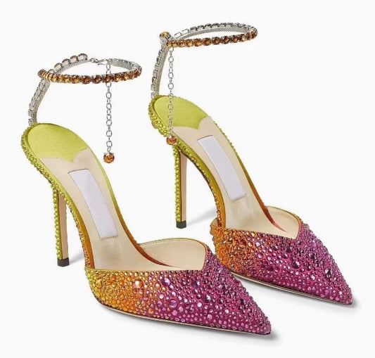 Crystal Glow | Gradient Pink Stiletto Sandals – Full Diamond Detail