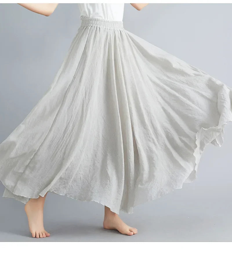 Cotton Linen Maxi Skirt — Casual Harajuku Style