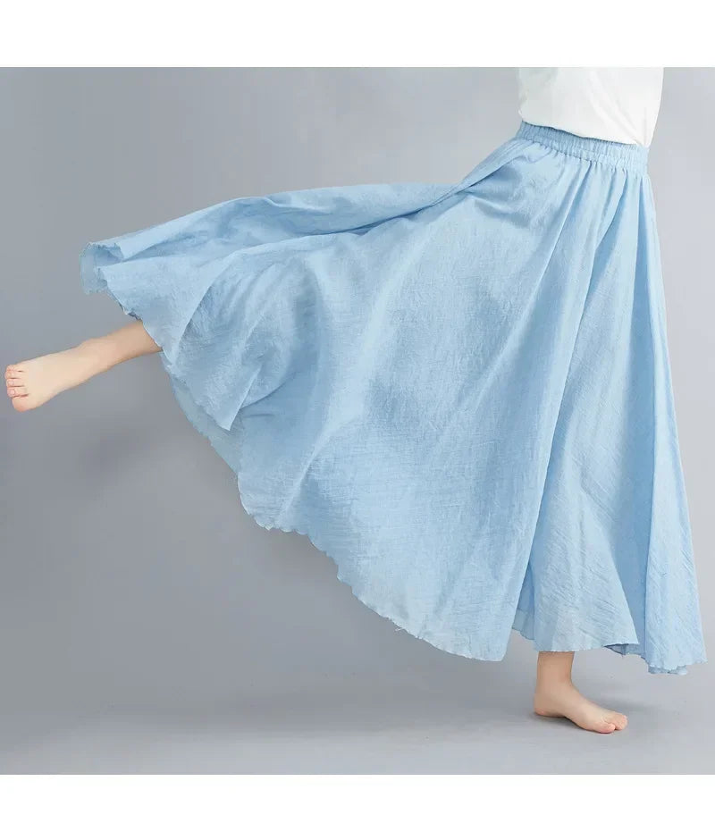 Cotton Linen Maxi Skirt — Casual Harajuku Style