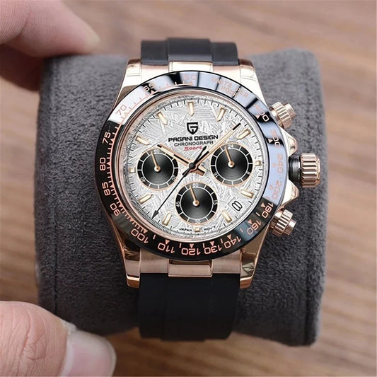 Retro Chronograph Watch – Quartz Movement, Sapphire Glass, Waterproof Steel