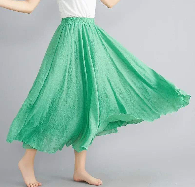 Cotton Linen Maxi Skirt — Casual Harajuku Style