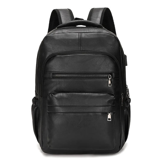UrbanEdge PU Leather Backpack – USB Charging School Bag for Teens