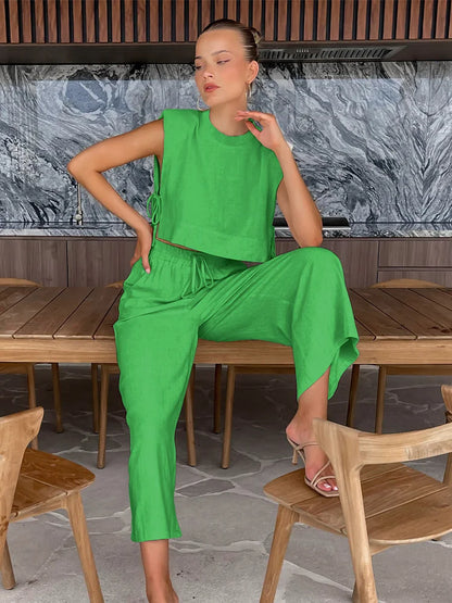 Holiday Linen Crop Set – Two-Piece Matching Outfit