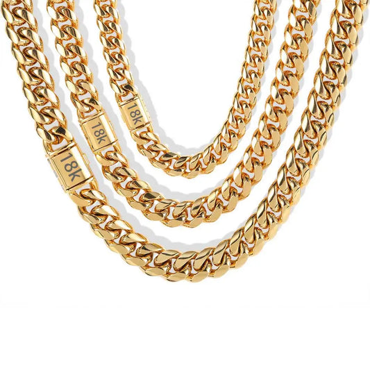 Chunky Cuban Link Chain – 8mm to 14mm Stainless Steel Necklace, Gift for Men & Teens