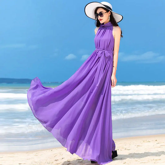 Boho Long Sleeveless Chiffon Dress — Elegant Beachwear Sale Clearance